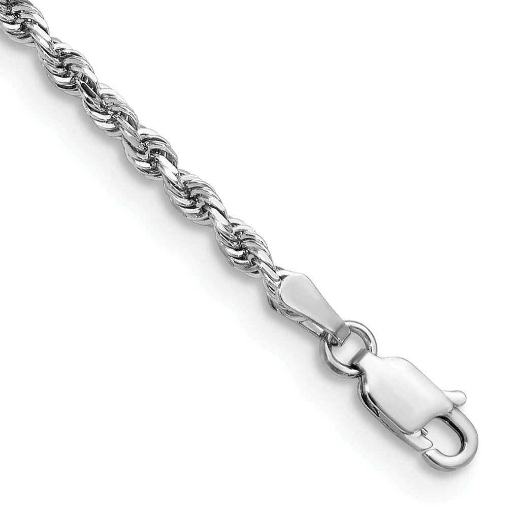 14K White Gold 8 Inch 2.75mm Diamond-Cut Quadruple Rope Lobster Clasp Chain