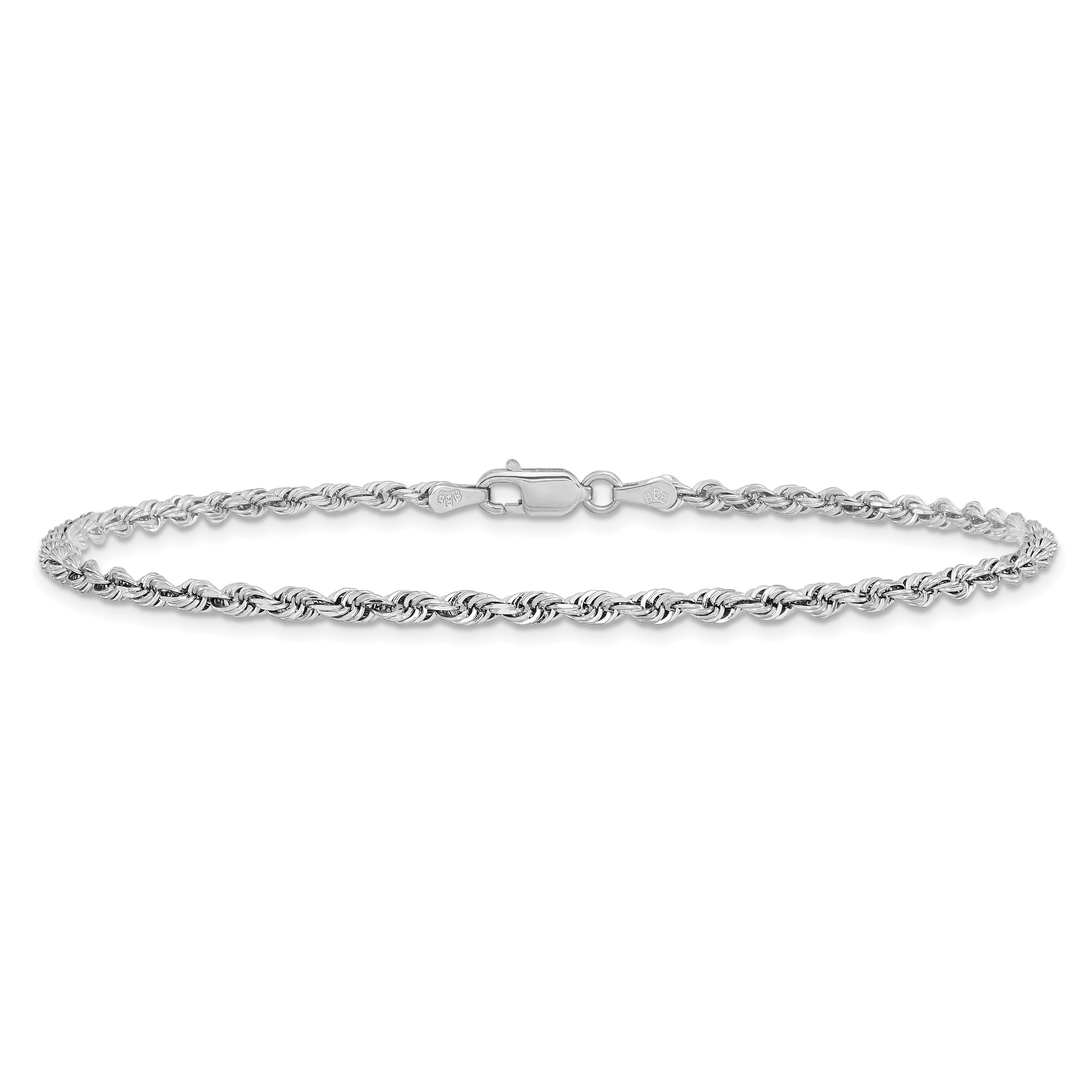 14K White Gold 9 Inch 2.75mm Diamond-cut Quadruple Rope Lobster Clasp Chain