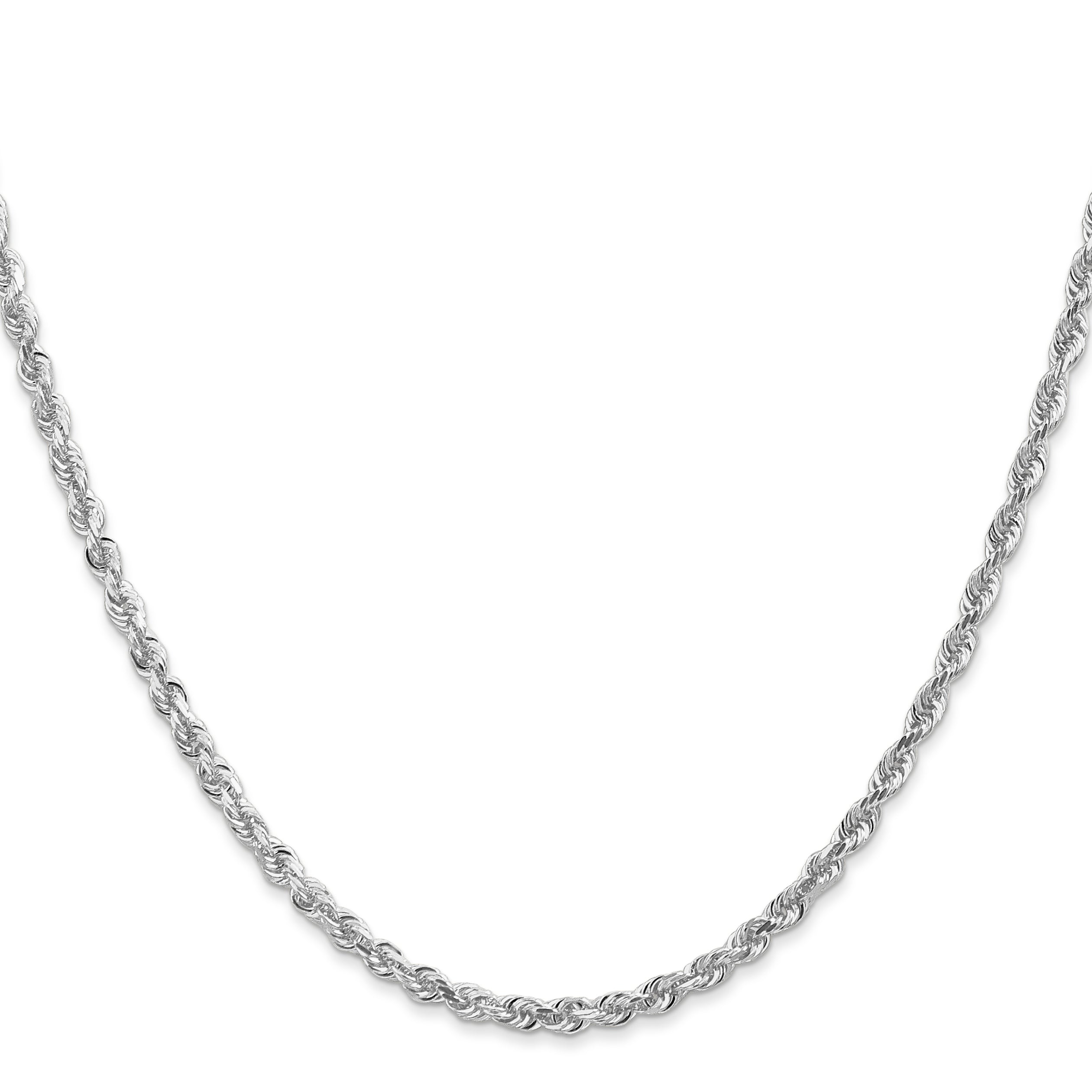 14K White Gold 30 Inch 3mm Diamond-cut Quadruple Rope Lobster Clasp Chain