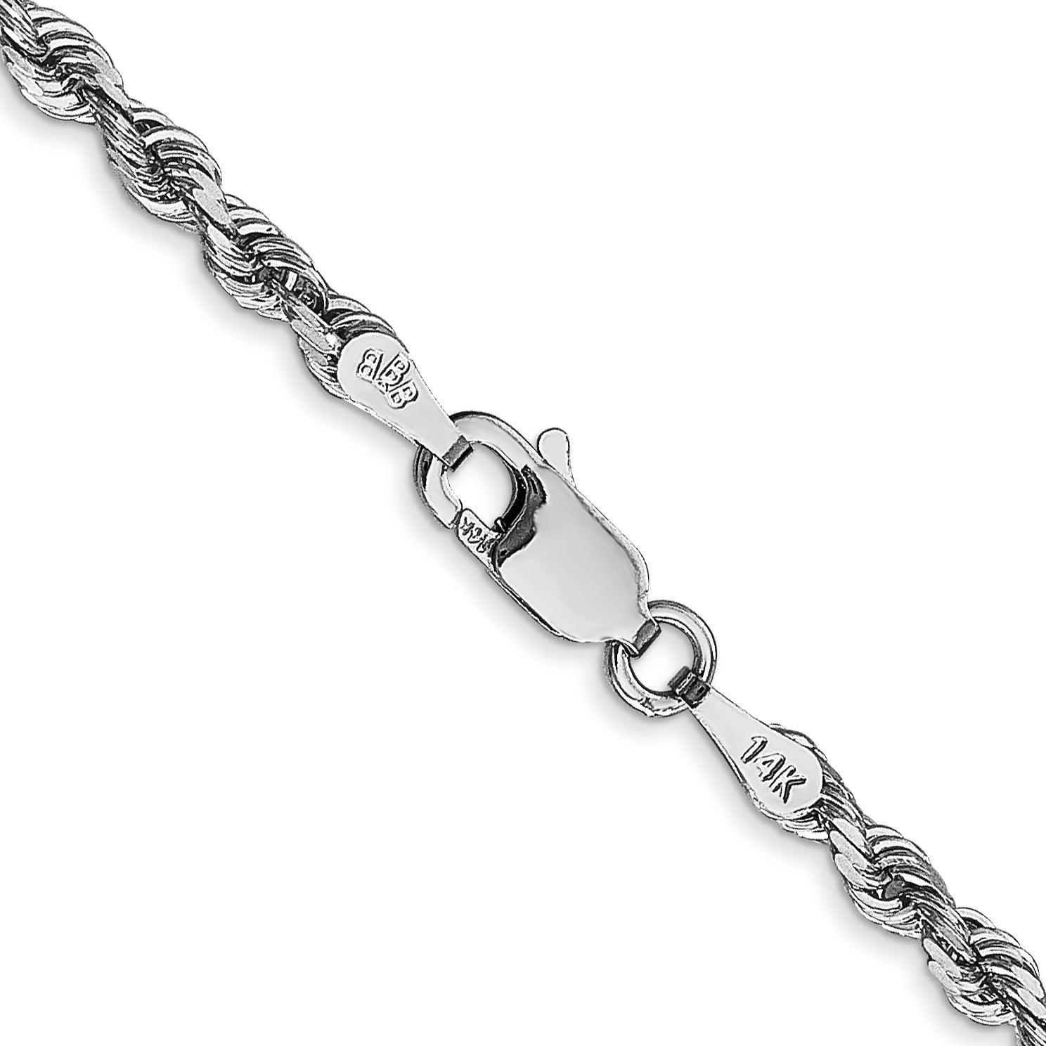 14K White Gold 30 Inch 3mm Diamond-cut Quadruple Rope Lobster Clasp Chain