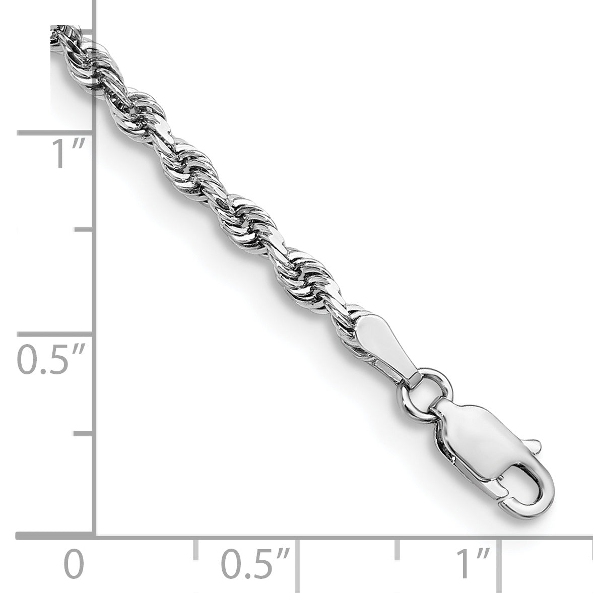 14K White Gold 8 Inch 3mm Diamond-Cut Quadruple Rope Lobster Clasp Chain
