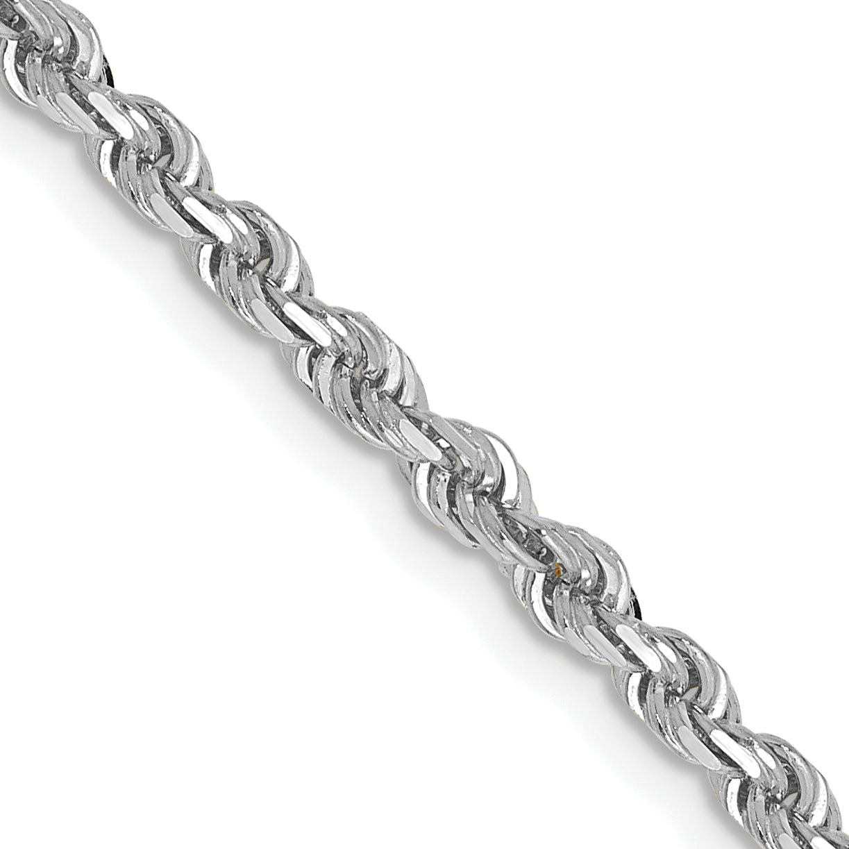 14K White Gold Solid Diamond-Cut Rope Chain Necklace 3mm