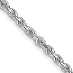 14K White Gold 30 Inch 3mm Diamond-cut Quadruple Rope Lobster Clasp Chain