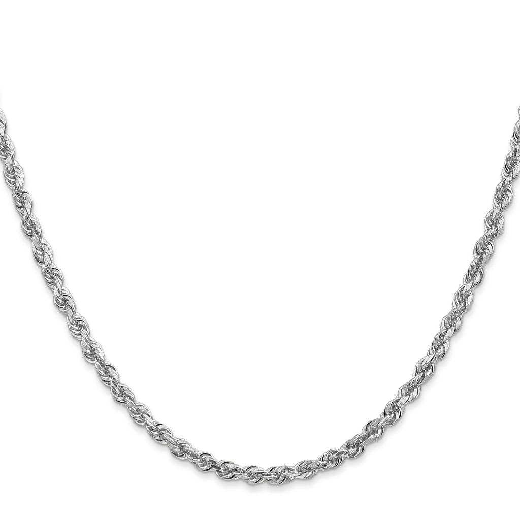 14K White Gold Solid Diamond-Cut Rope Chain Necklace 3.35mm