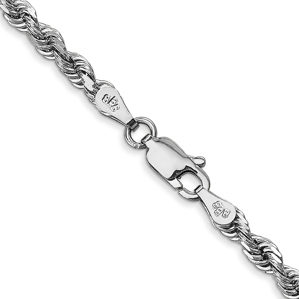 14K White Gold Solid Diamond-Cut Rope Chain Necklace 3.35mm