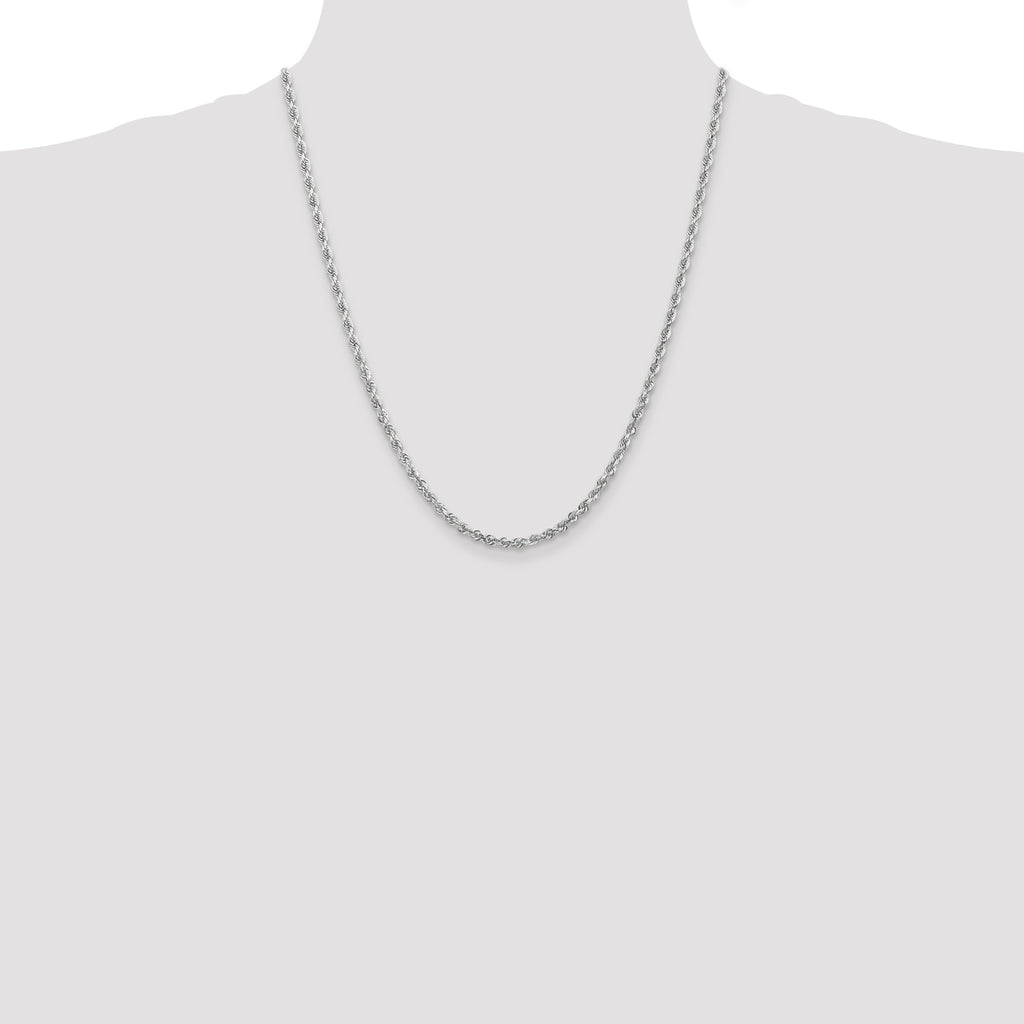 14K White Gold 22 Inch 3.35mm Diamond-cut Quadruple Rope Lobster Clasp Chain