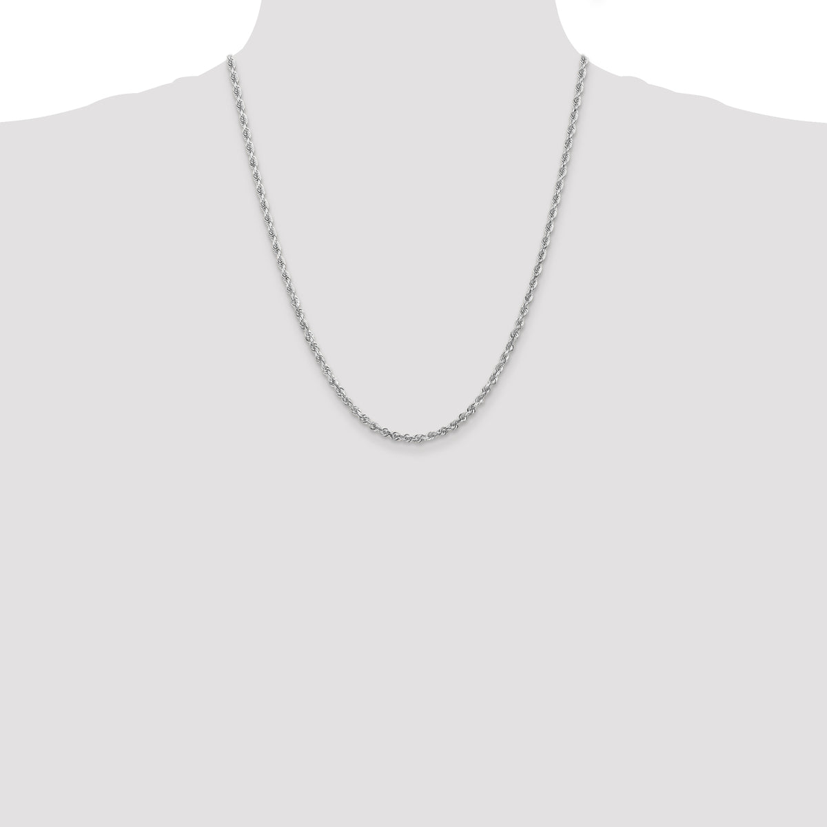 14K White Gold 22 Inch 3.35mm Diamond-cut Quadruple Rope Lobster Clasp Chain