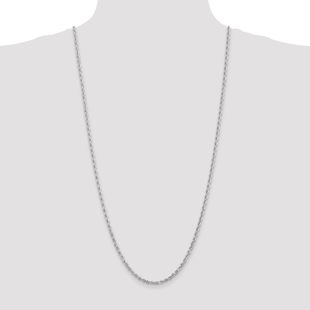 14K White Gold 30 Inch 3.35mm Diamond-cut Quadruple Rope Lobster Clasp Chain