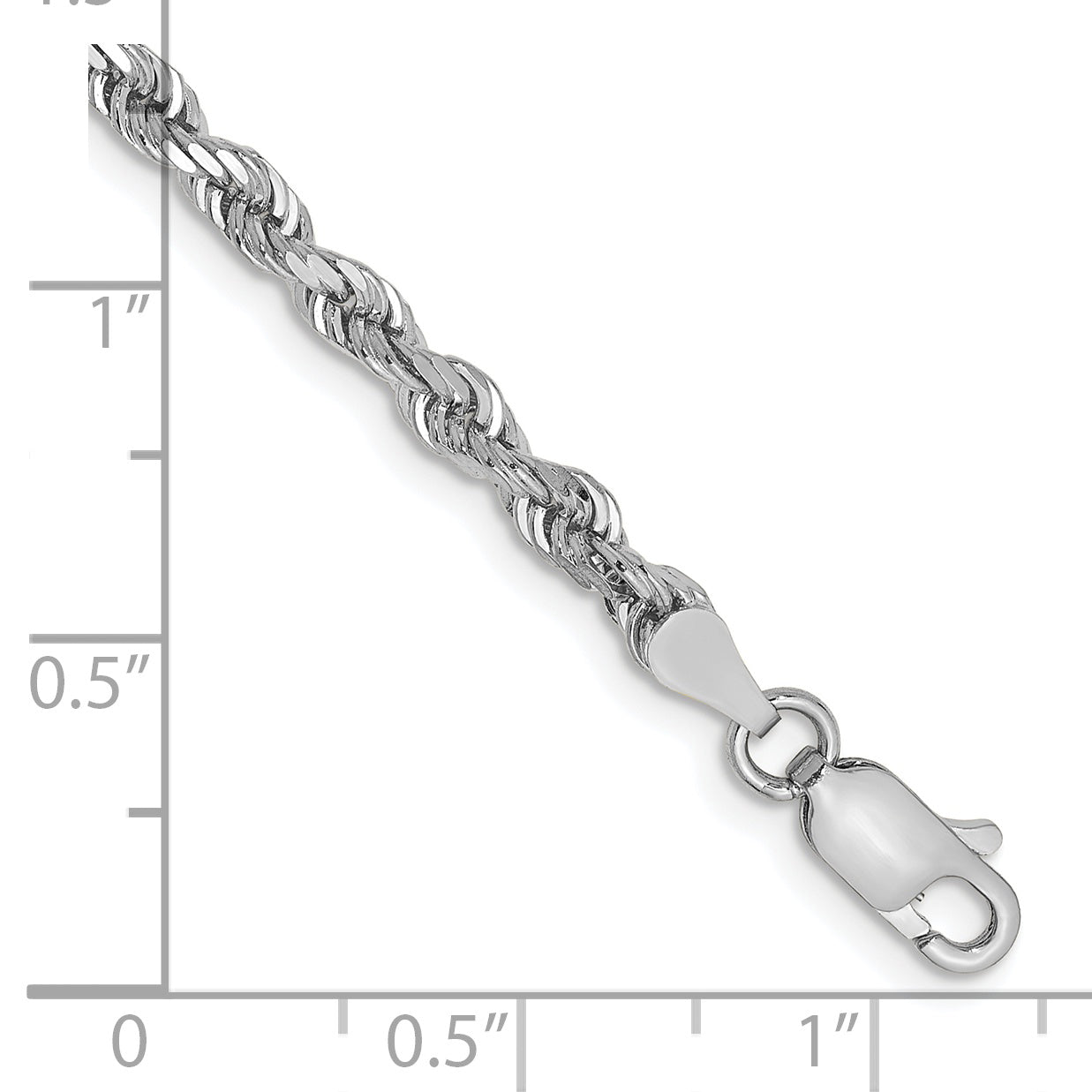 14K White Gold 8 Inch 3.35mm Diamond-Cut Quadruple Rope Lobster Clasp Chain