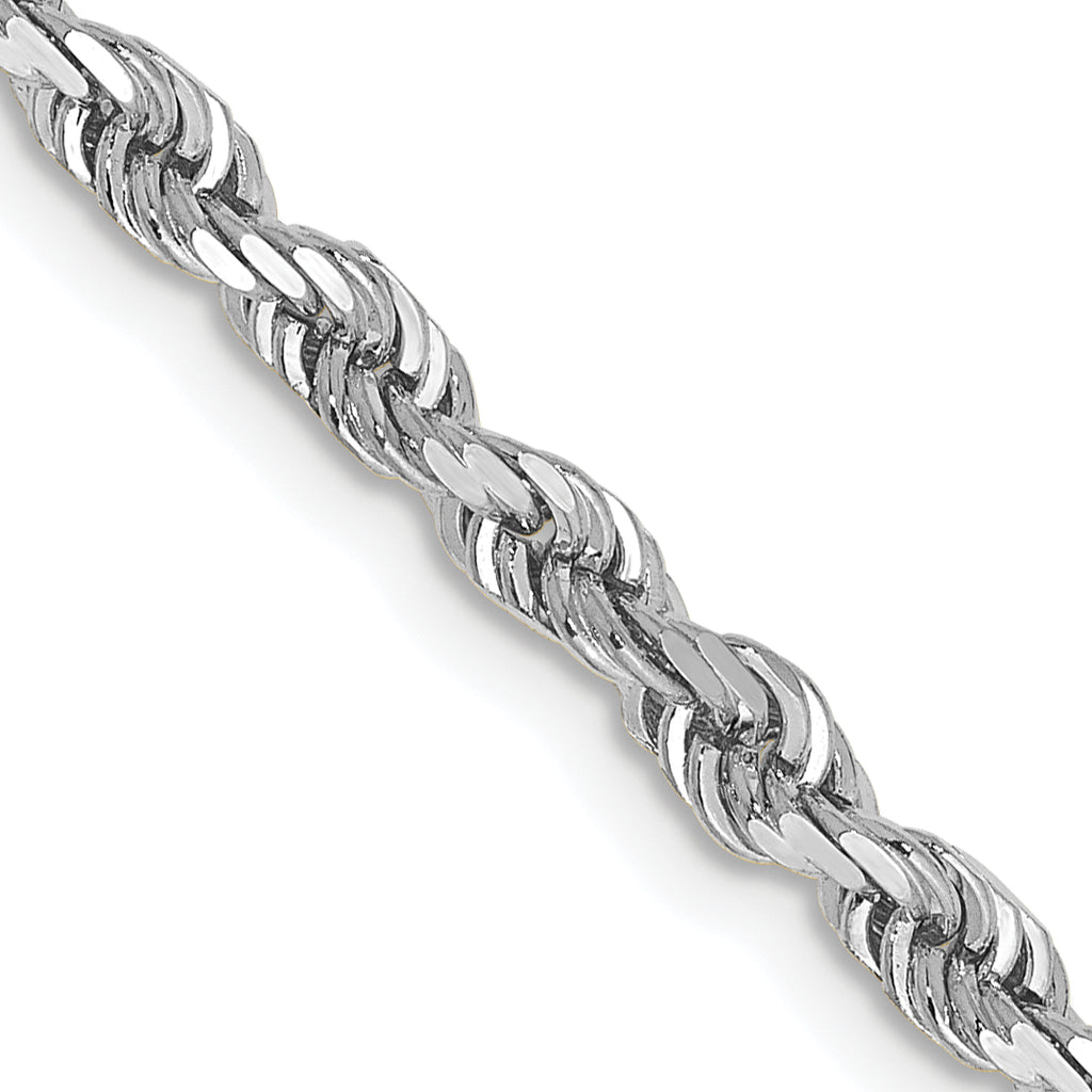 14K White Gold Solid Diamond-Cut Rope Chain Necklace 3.35mm