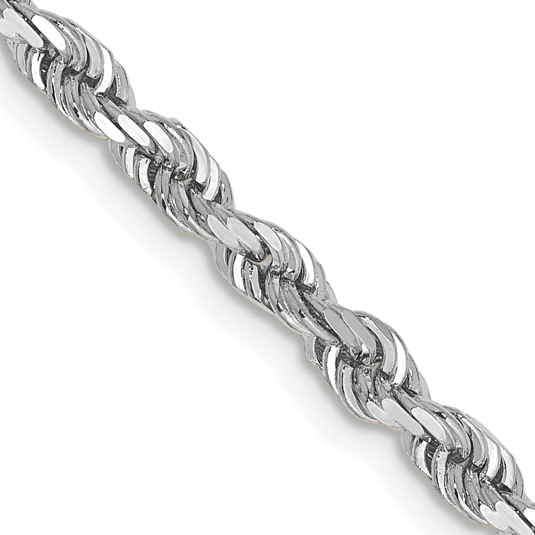 14K White Gold Solid Diamond-Cut Rope Chain Necklace 3.35mm