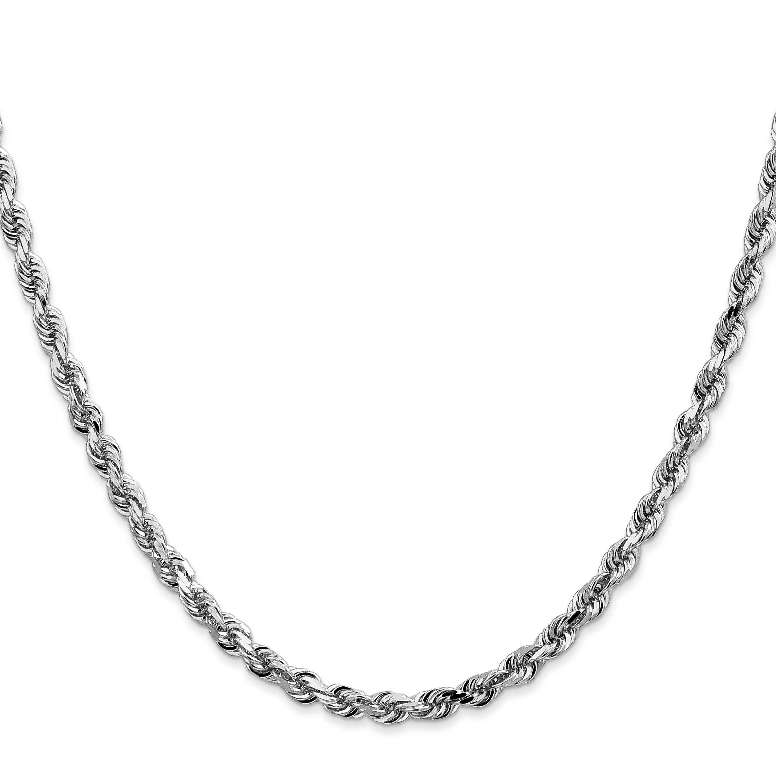 14K White Gold Solid Diamond-Cut Rope Chain Necklace 4mm