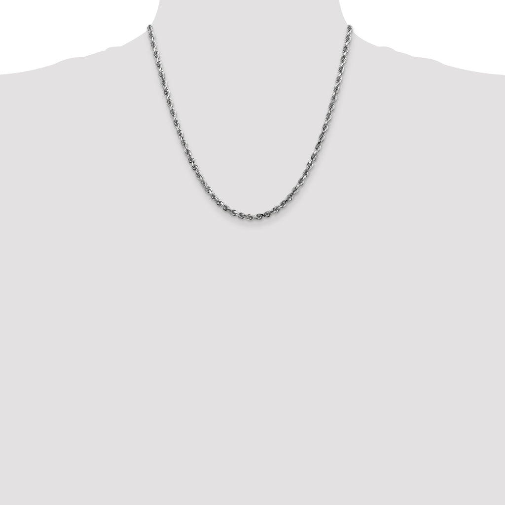14K White Gold Solid Diamond-Cut Rope Chain Necklace 4mm