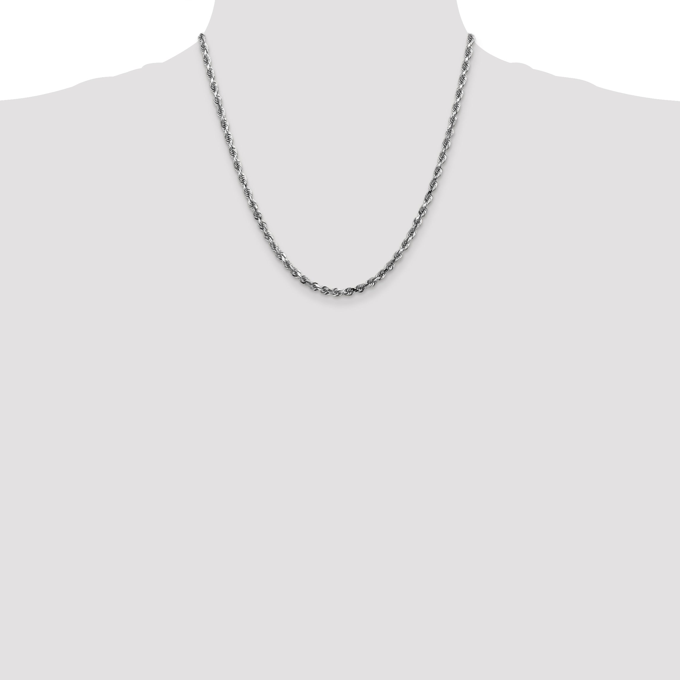 14K White Gold Solid Diamond-Cut Rope Chain Necklace 4mm