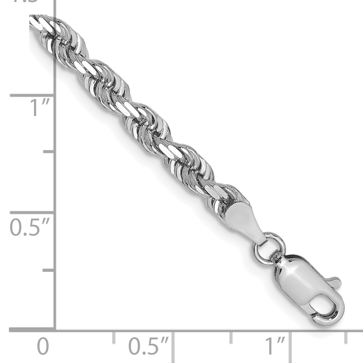 14K White Gold 8 Inch 4mm Diamond-Cut Quadruple Rope Lobster Clasp Chain