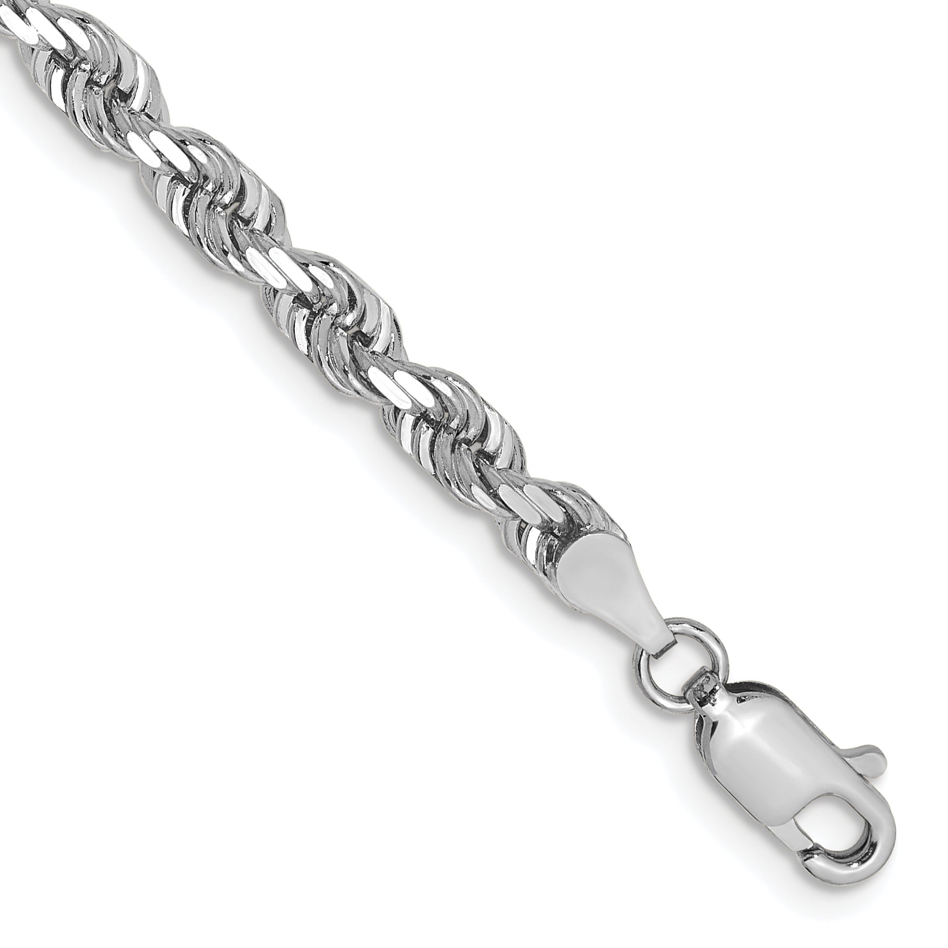 14K White Gold 7 Inch 4mm Diamond-cut Quadruple Rope Lobster Clasp Chain Main image