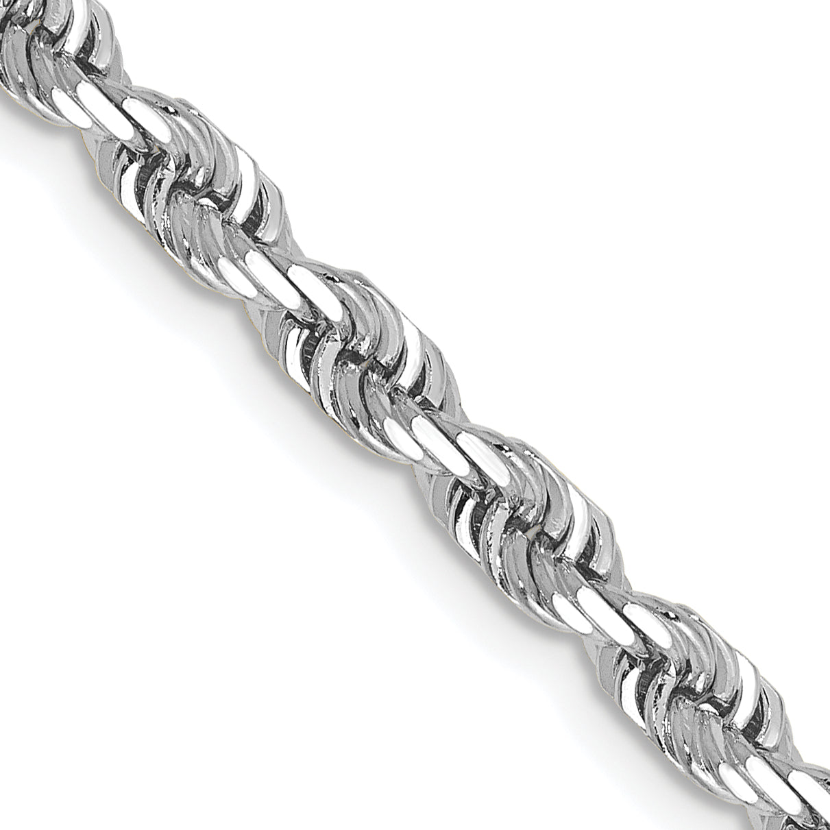 14K White Gold Solid Diamond-Cut Rope Chain Necklace 4mm