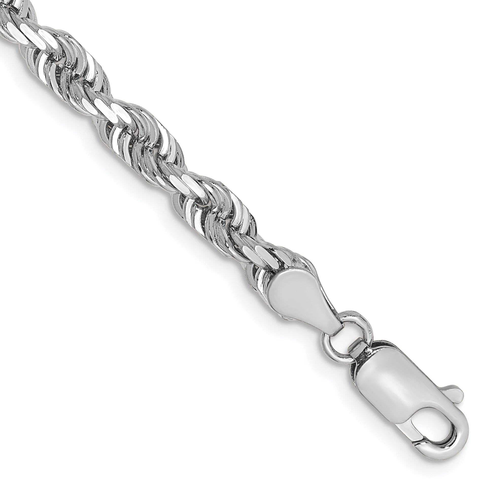 14K White Gold 8 Inch 4.5mm Diamond-Cut Quadruple Rope Lobster Clasp Chain Main image