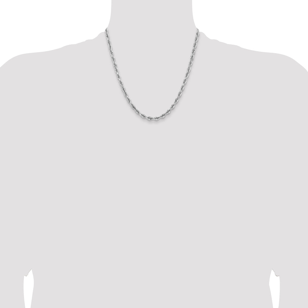 14K White Gold Solid Diamond-Cut Rope Chain Necklace 5mm