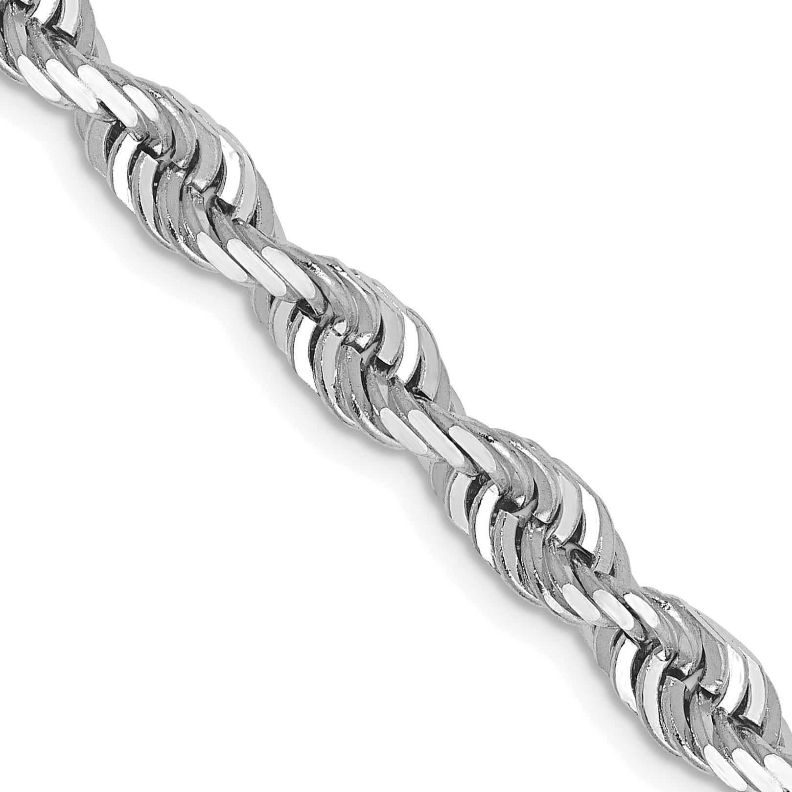 14K White Gold Solid Diamond-Cut Rope Chain Necklace 5mm