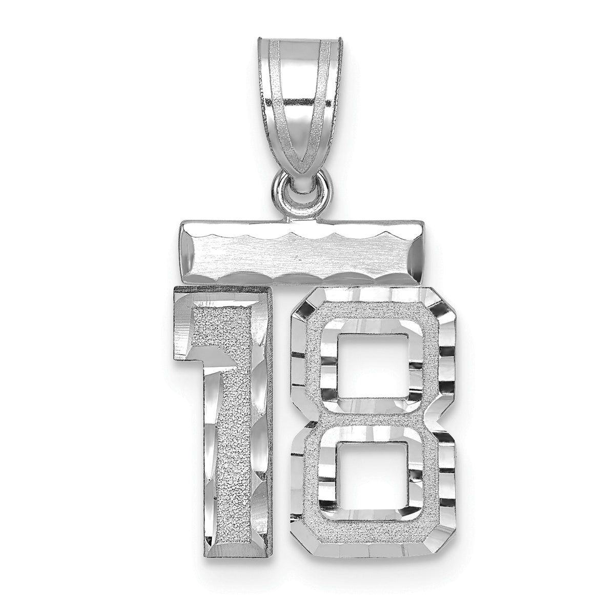 Number 18 Charm in 14K White Gold, Brushed & Diamond-Cut - Sophia Jewelers
