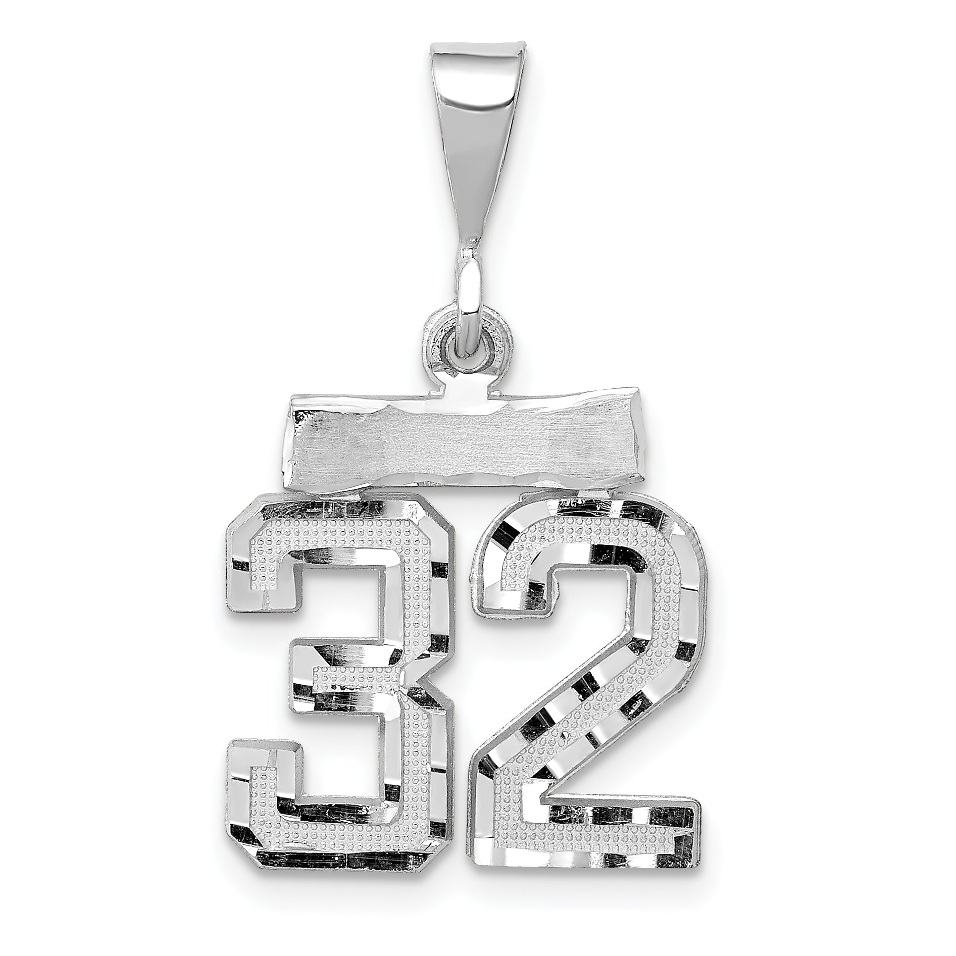 14K White Gold Small Diamond-cut Number 32 Charm Main image