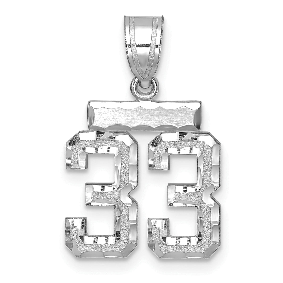 Small Number 33 Charm in 14K White Gold, Diamond-Cut - Sophia Jewelers