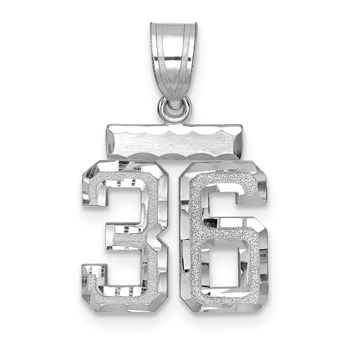 Small Number 36 Charm in 14K White Gold, Brushed & Diamond-Cut - Sophia Jewelers