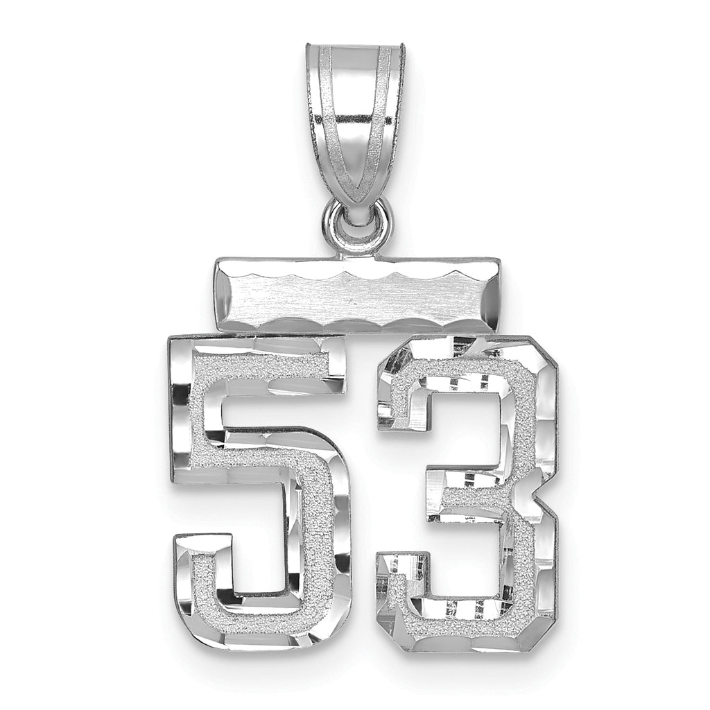 Number 53 Charm in 14K White Gold, Brushed & Diamond-Cut - Sophia Jewelers