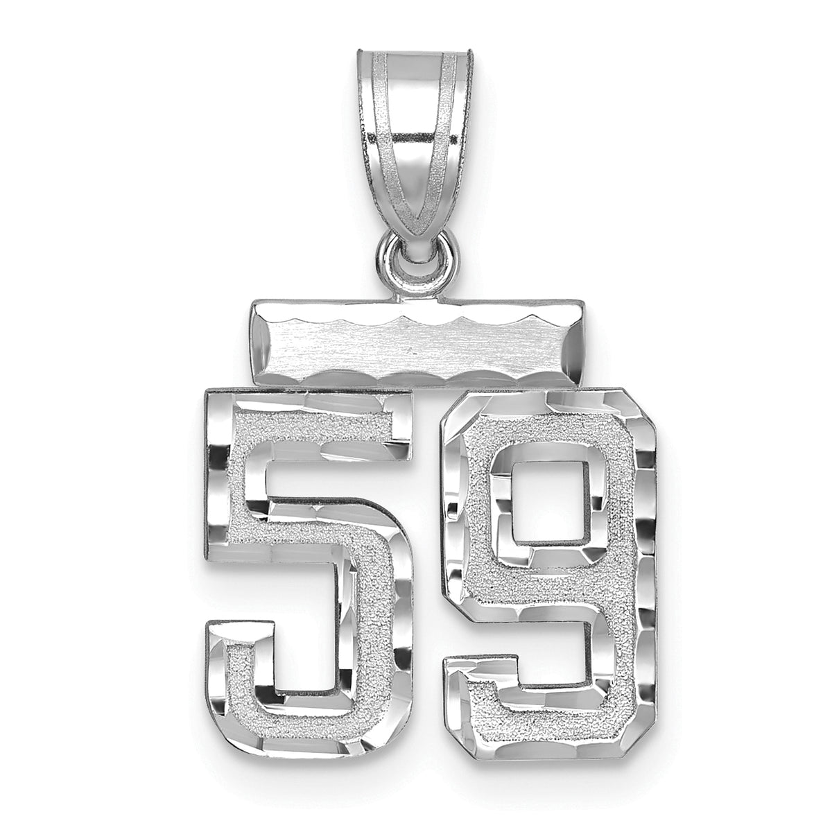 Number 59 Charm in 14K White Gold, Brushed & Diamond-Cut - Sophia Jewelers