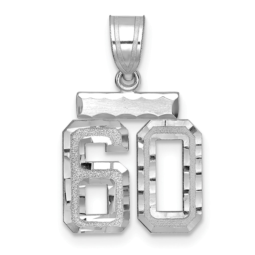 Number 60 Charm in 14K White Gold, Brushed & Diamond-Cut - Sophia Jewelers