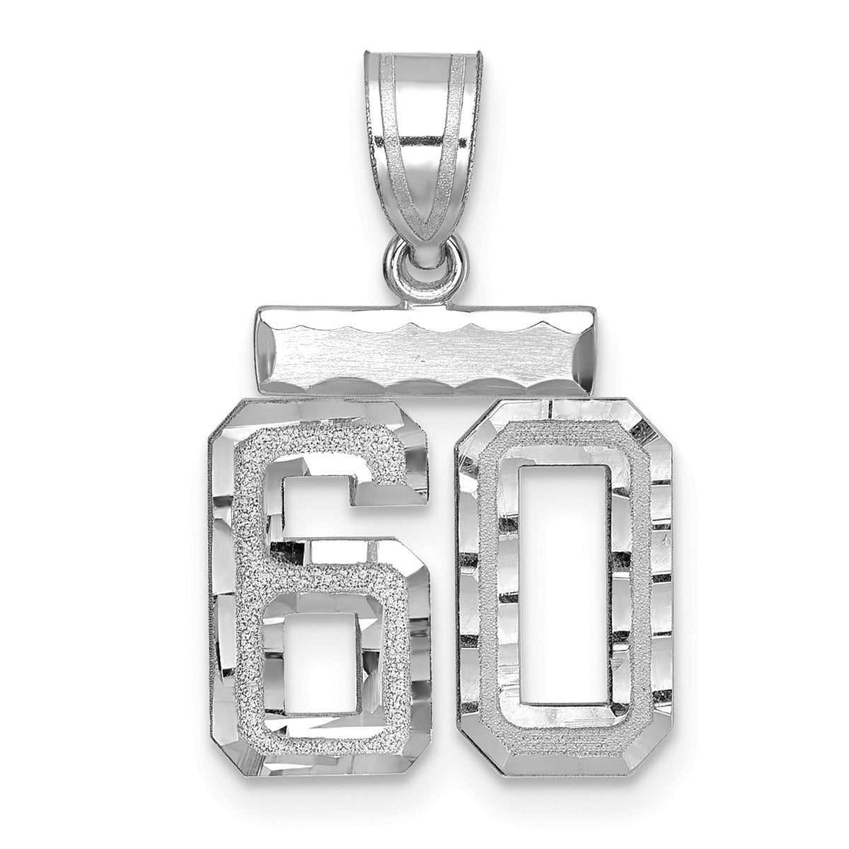 Number 60 Charm in 14K White Gold, Brushed & Diamond-Cut - Sophia Jewelers