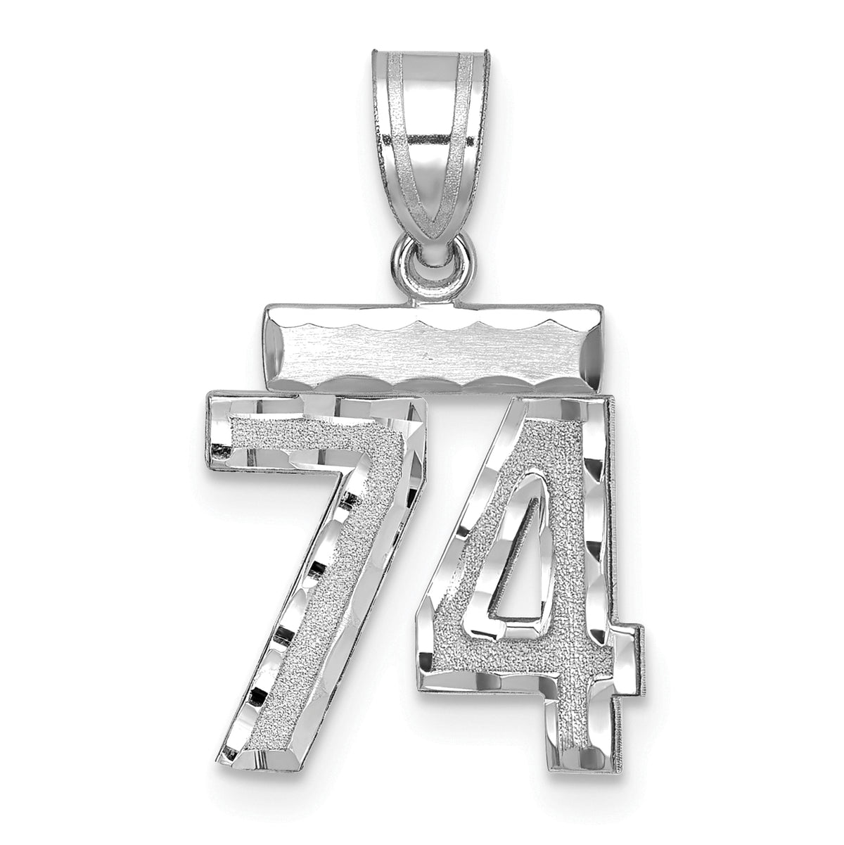 Number 74 Charm in 14K White Gold, Brushed & Diamond-Cut - Sophia Jewelers