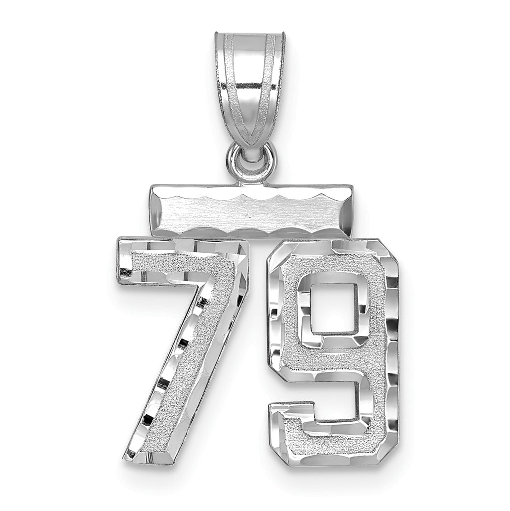 Number 79 Charm in 14K White Gold, Brushed & Diamond-Cut - Sophia Jewelers