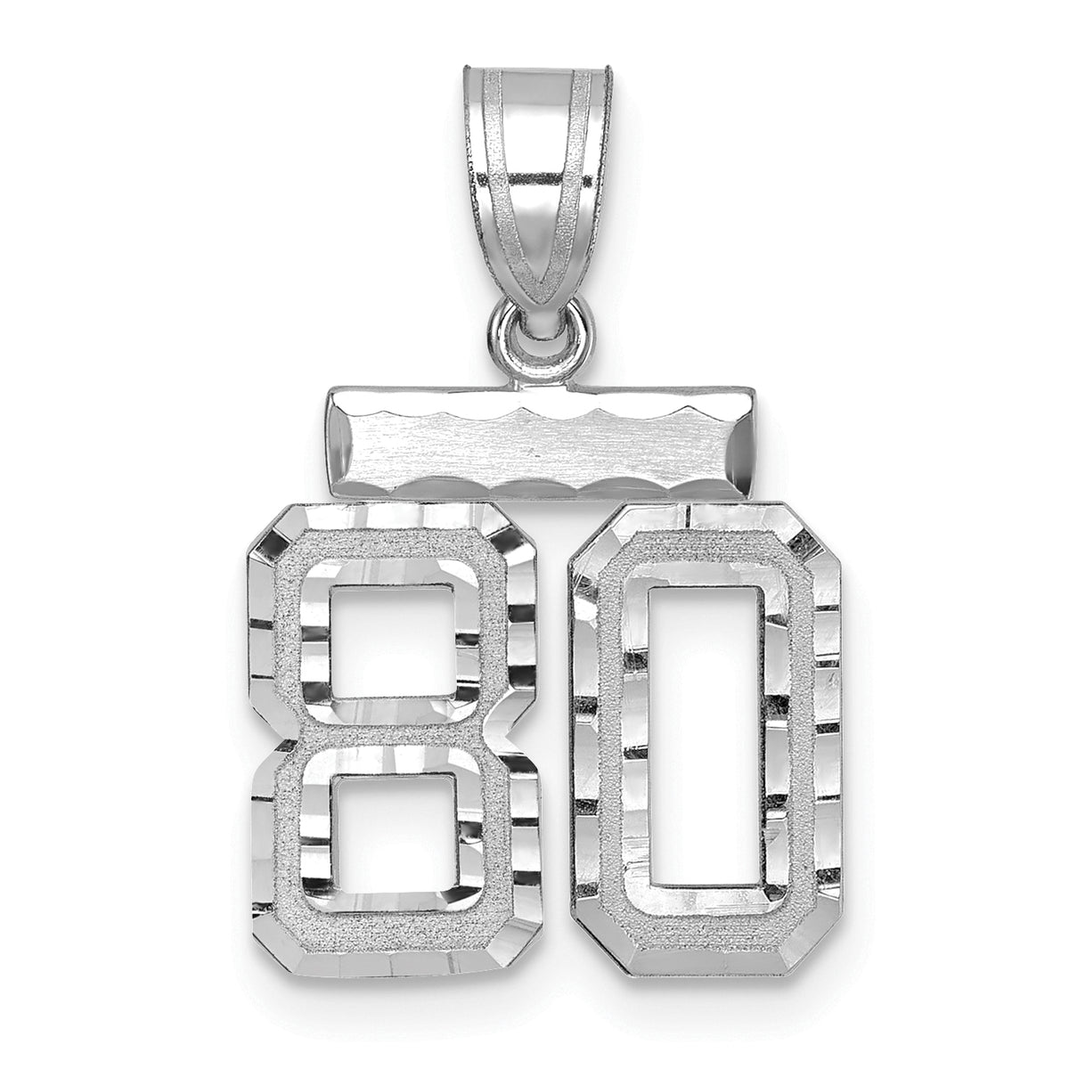 Small Number 80 Charm in 14K White Gold, Brushed & Diamond-Cut - Sophia Jewelers