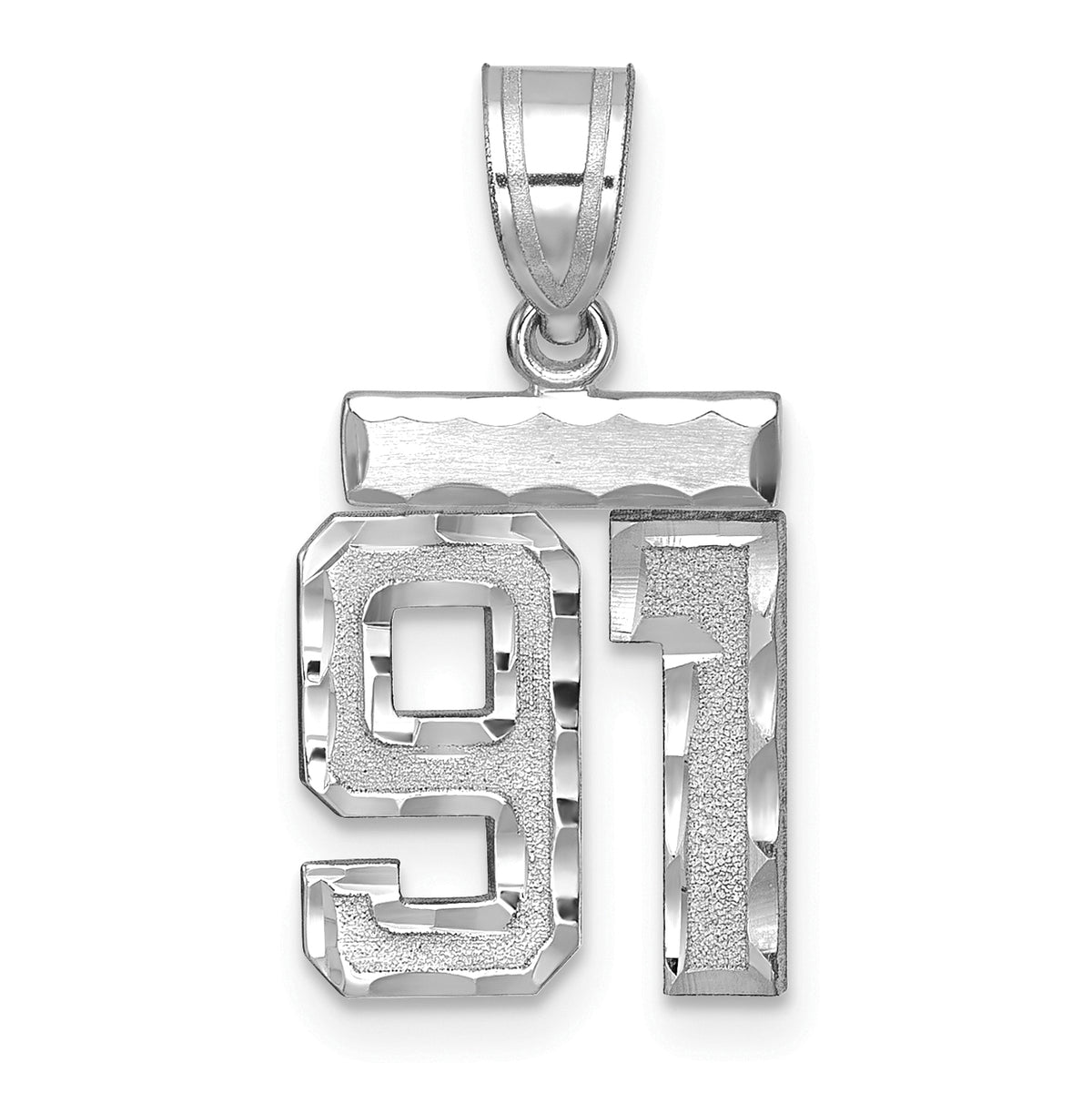 Number 91 Charm in 14K White Gold, Brushed & Diamond-Cut - Sophia Jewelers