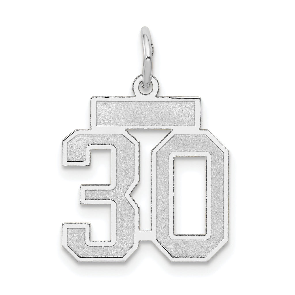 Small Number 30 Charm in 14K White Gold, Satin - Sophia Jewelers