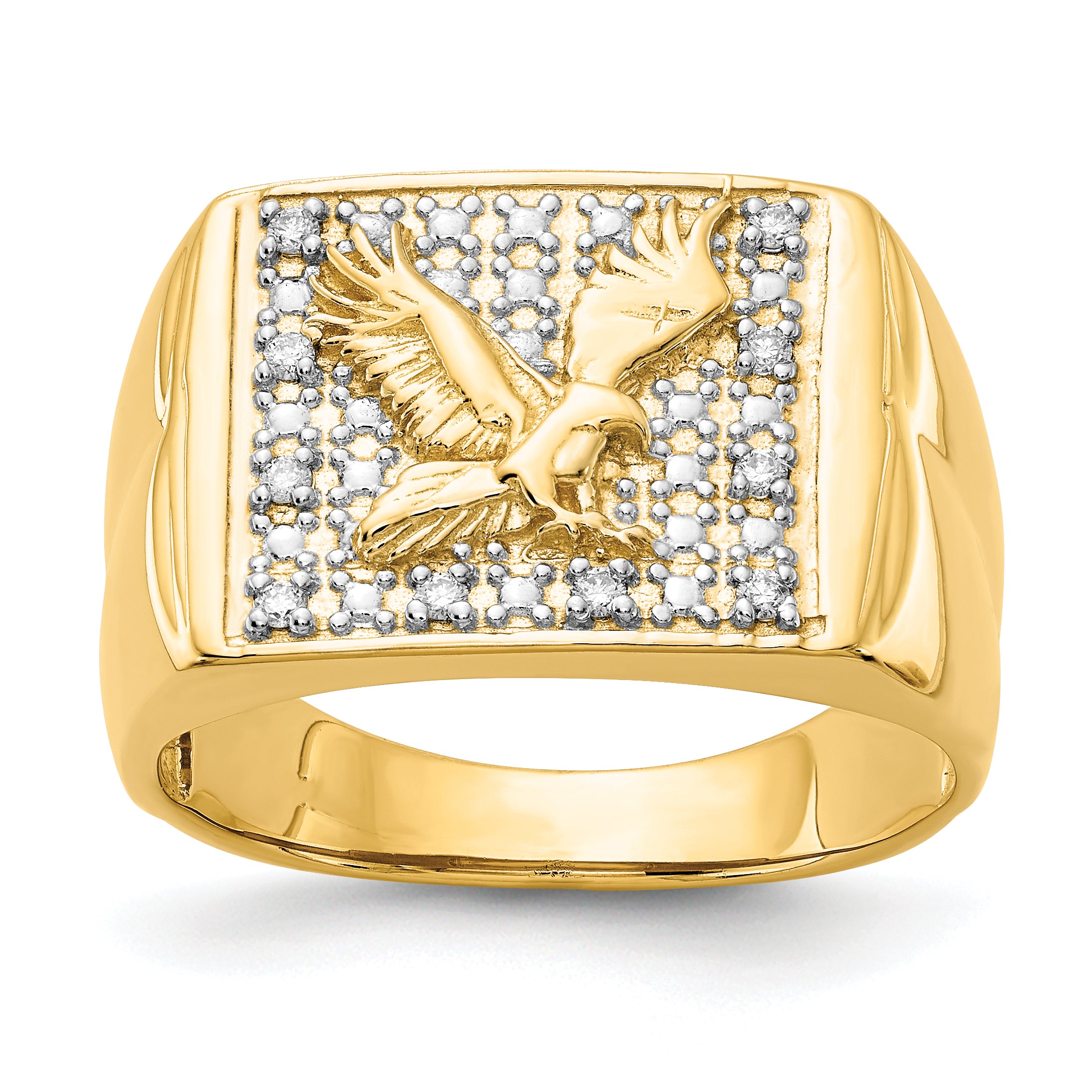 14k & Rhodium Men's .10ct Diamond Eagle Ring Main image