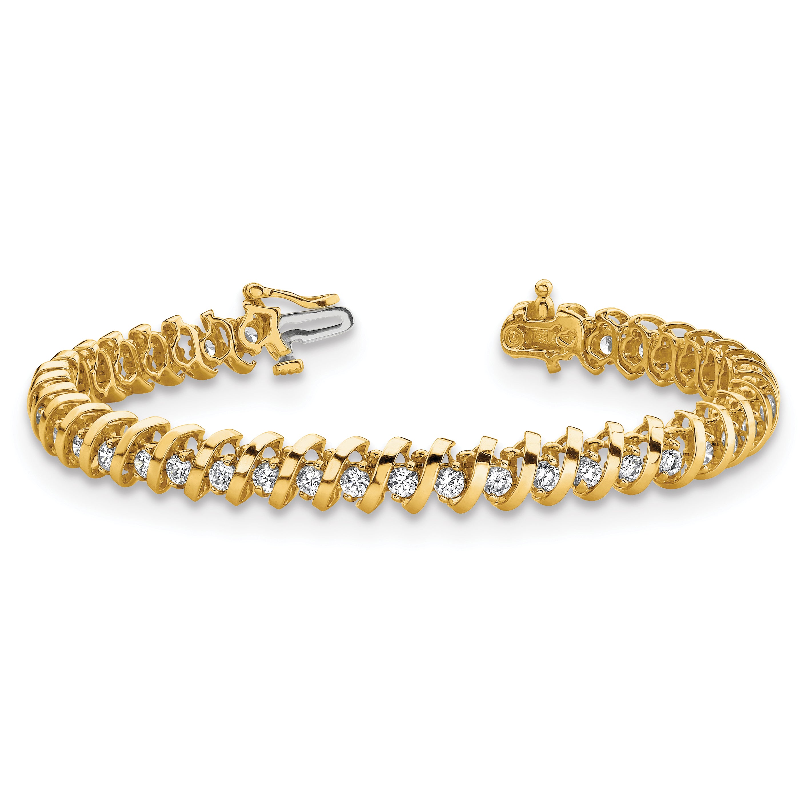 14k Complete 0.93 carat Round AA Diamond Fancy Spiral 7 inch Tennis Bracelet