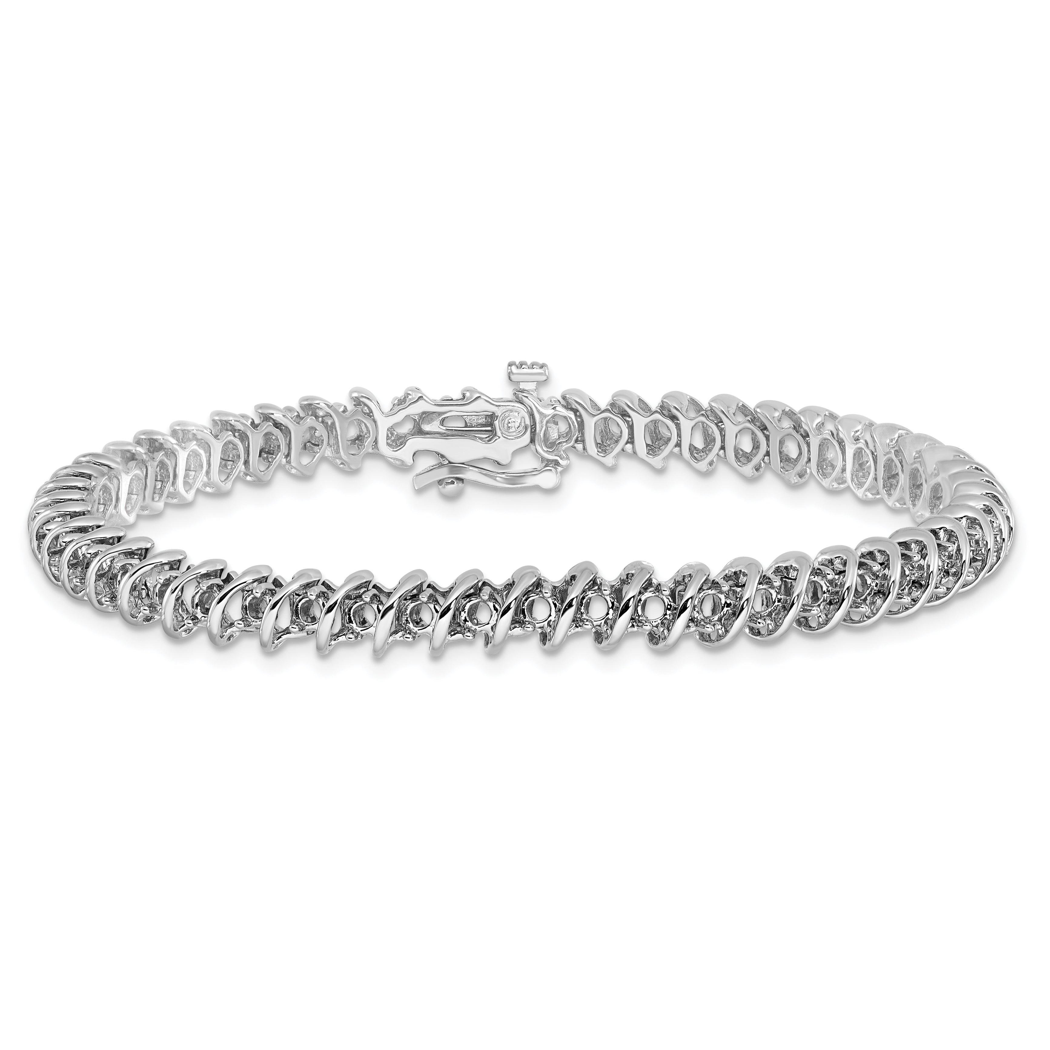 14k White Gold Holds 1.95 carat 50-2.1mm Round Diamond Fancy Spiral 7 inch Tennis Bracelet Mounting (No Stone Included)