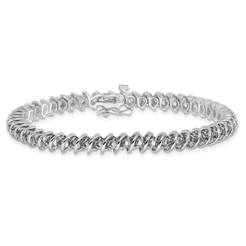 14k White Gold Holds 1.95 carat 50-2.1mm Round Diamond Fancy Spiral 7 inch Tennis Bracelet Mounting (No Stone Included)