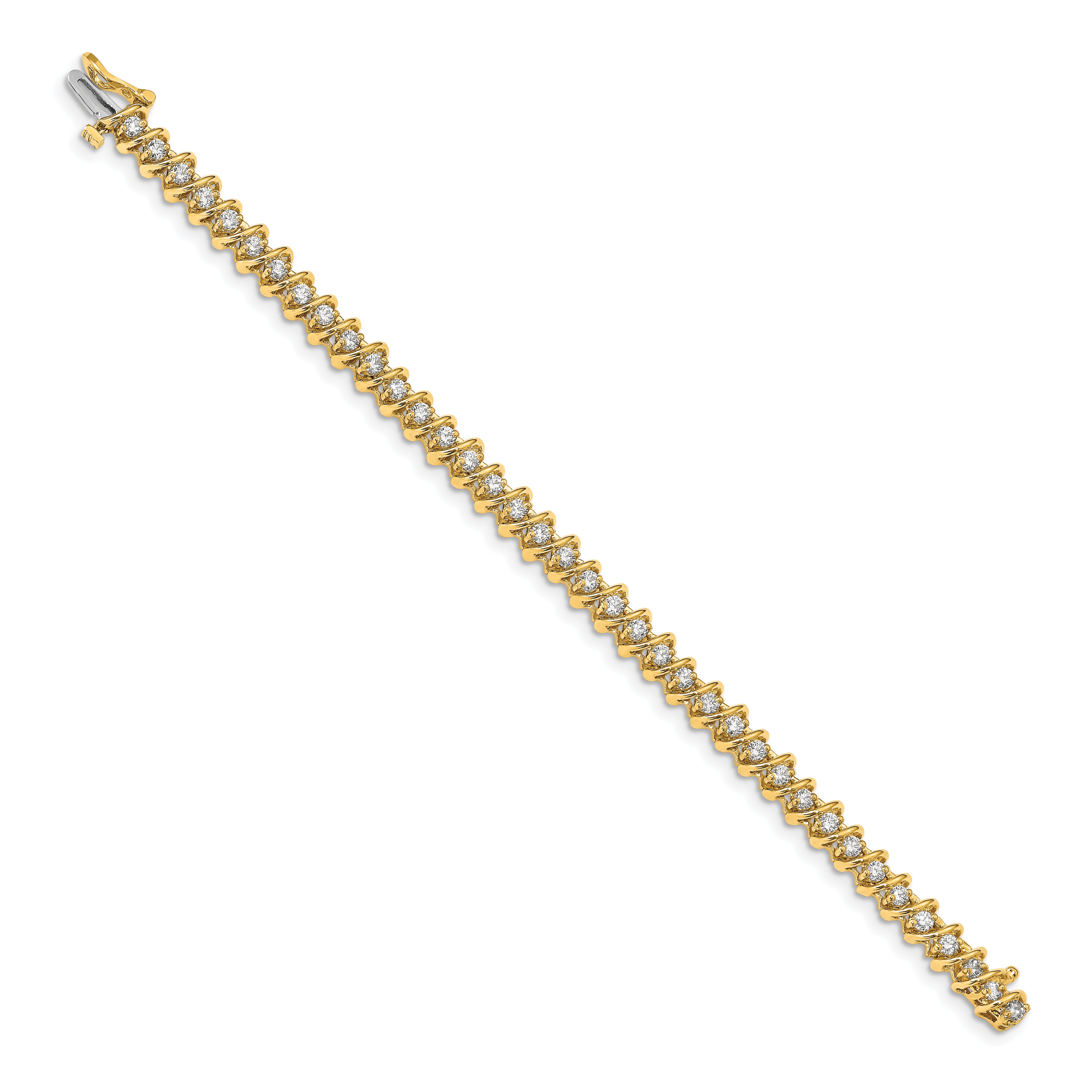 14k Complete 2.25 carat Round AAA Diamond Fancy Spiral 7 inch Tennis Bracelet