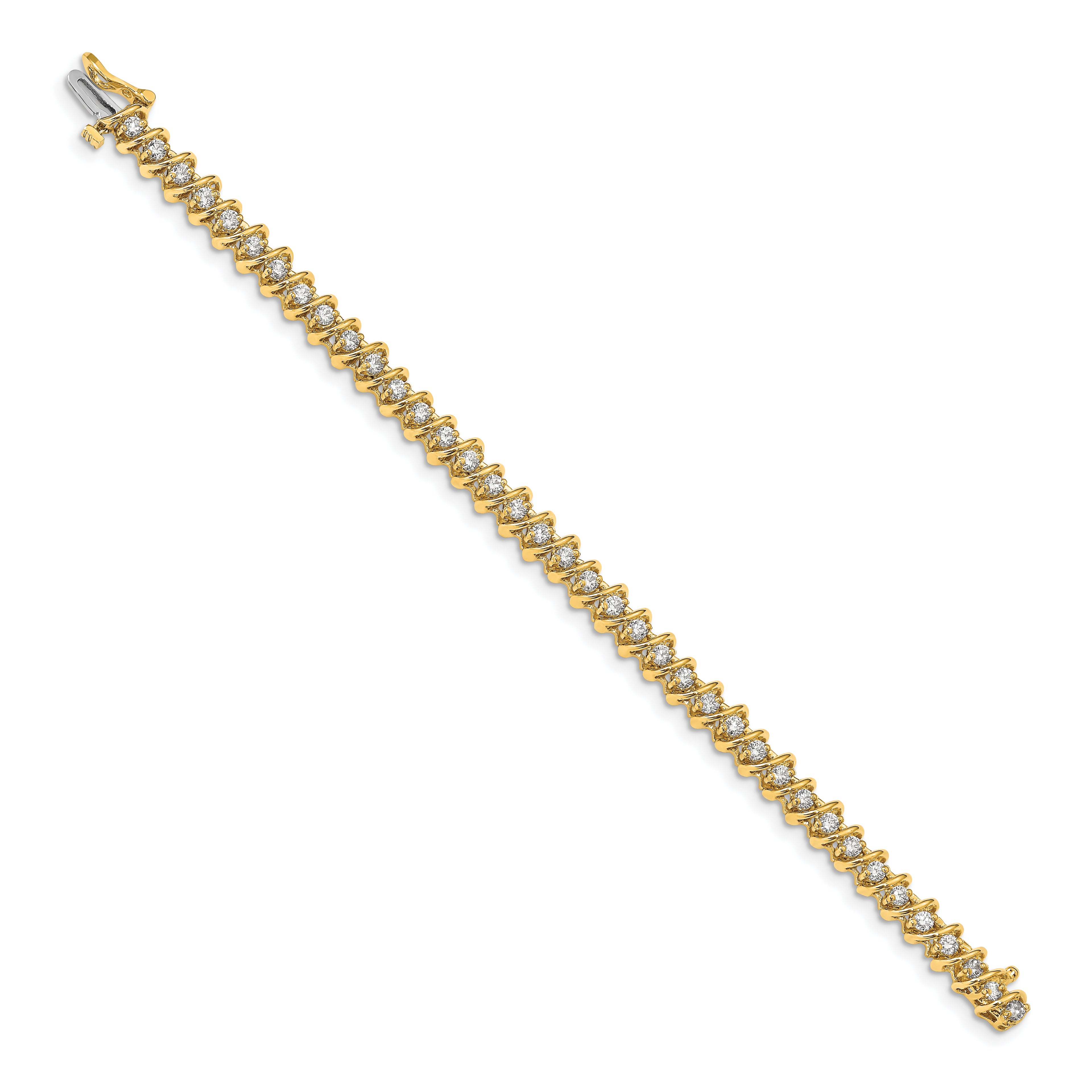 14k Complete 2.25 carat Round AAA Diamond Fancy Spiral 7 inch Tennis Bracelet