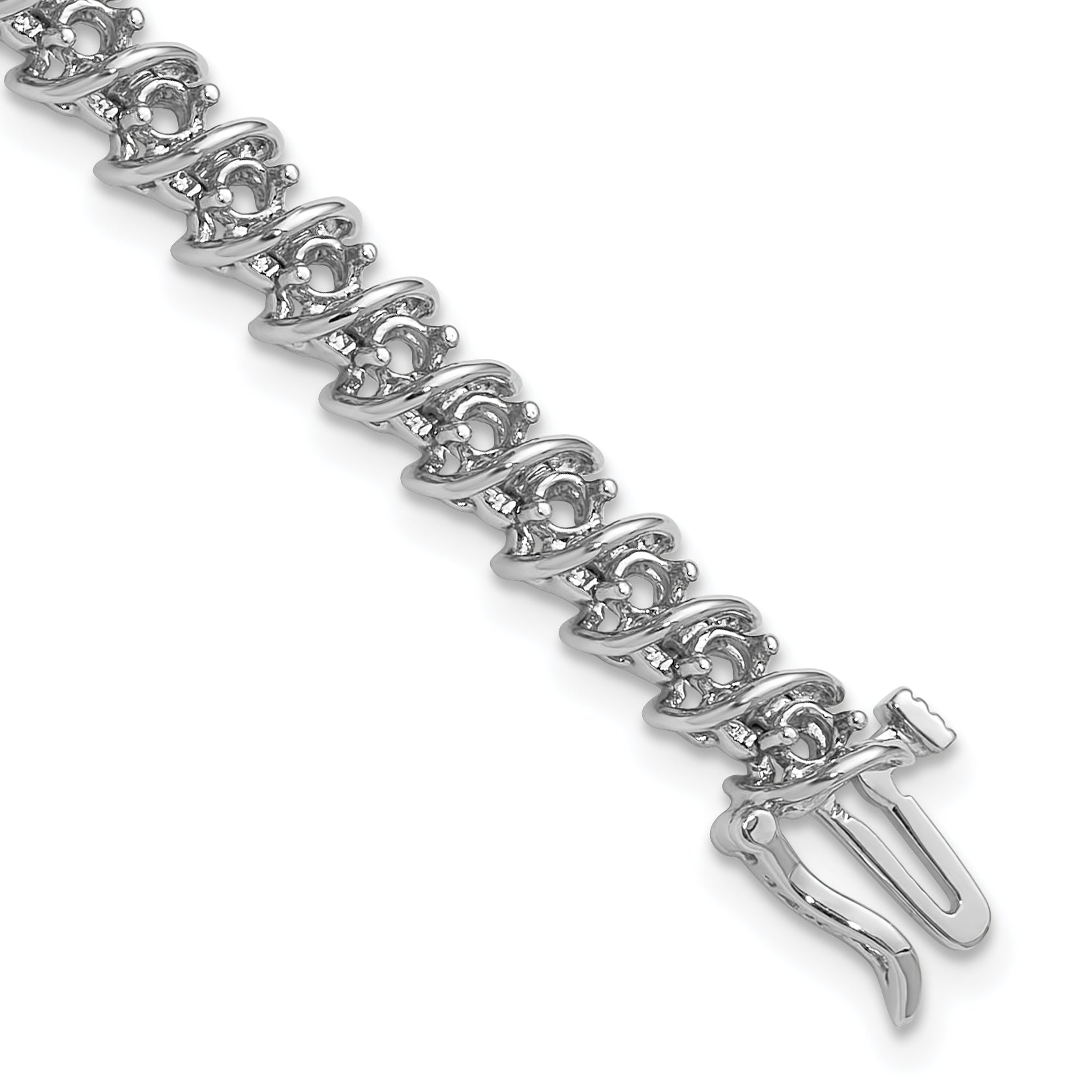 14k White Gold Holds 2.25 carat 43-2.4mm Round Diamond Fancy Spiral 7 inch Tennis Bracelet Mounting (No Stone Included) Main image