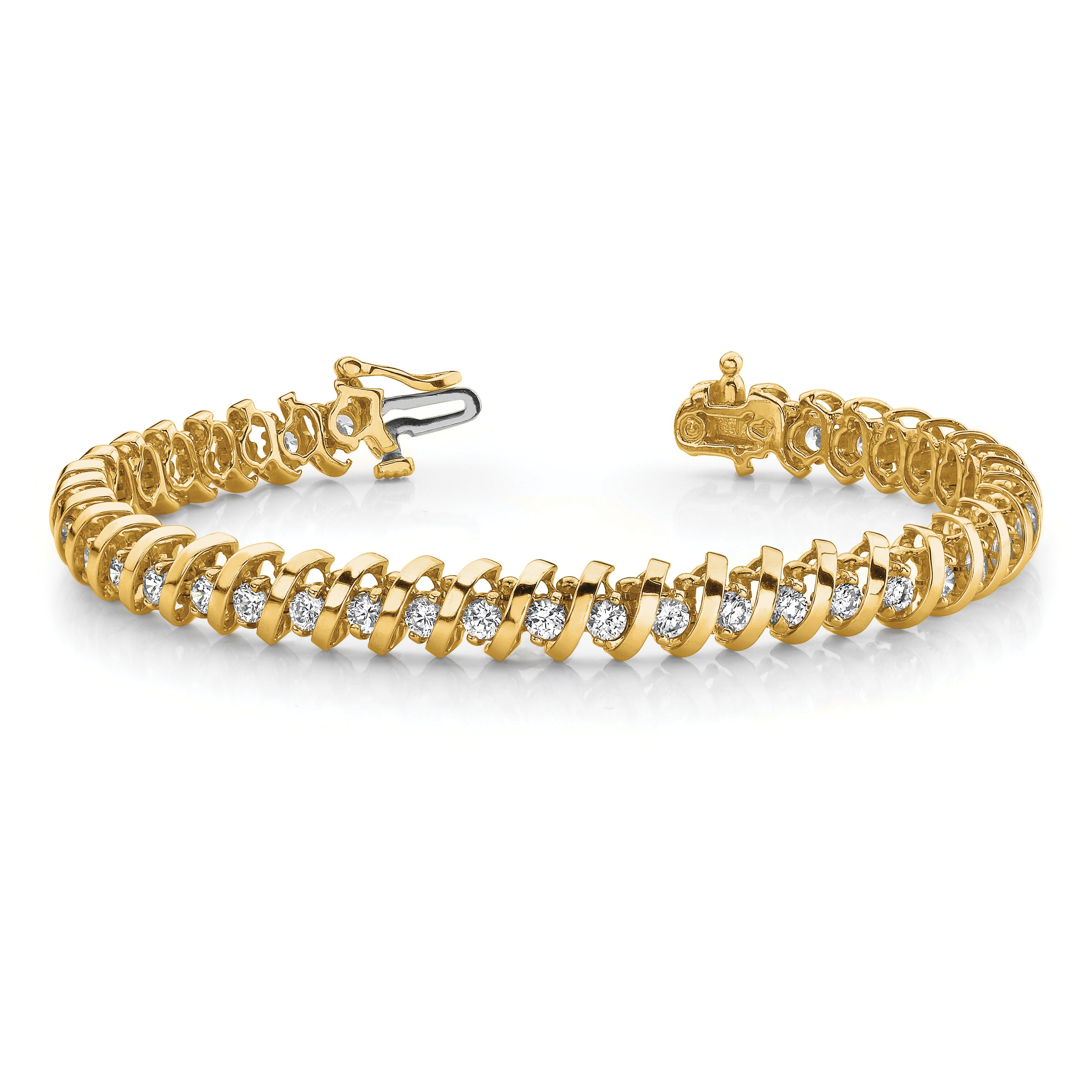 14k Complete 3.31 carat Round AAA Diamond Fancy Spiral 7 inch Tennis Bracelet