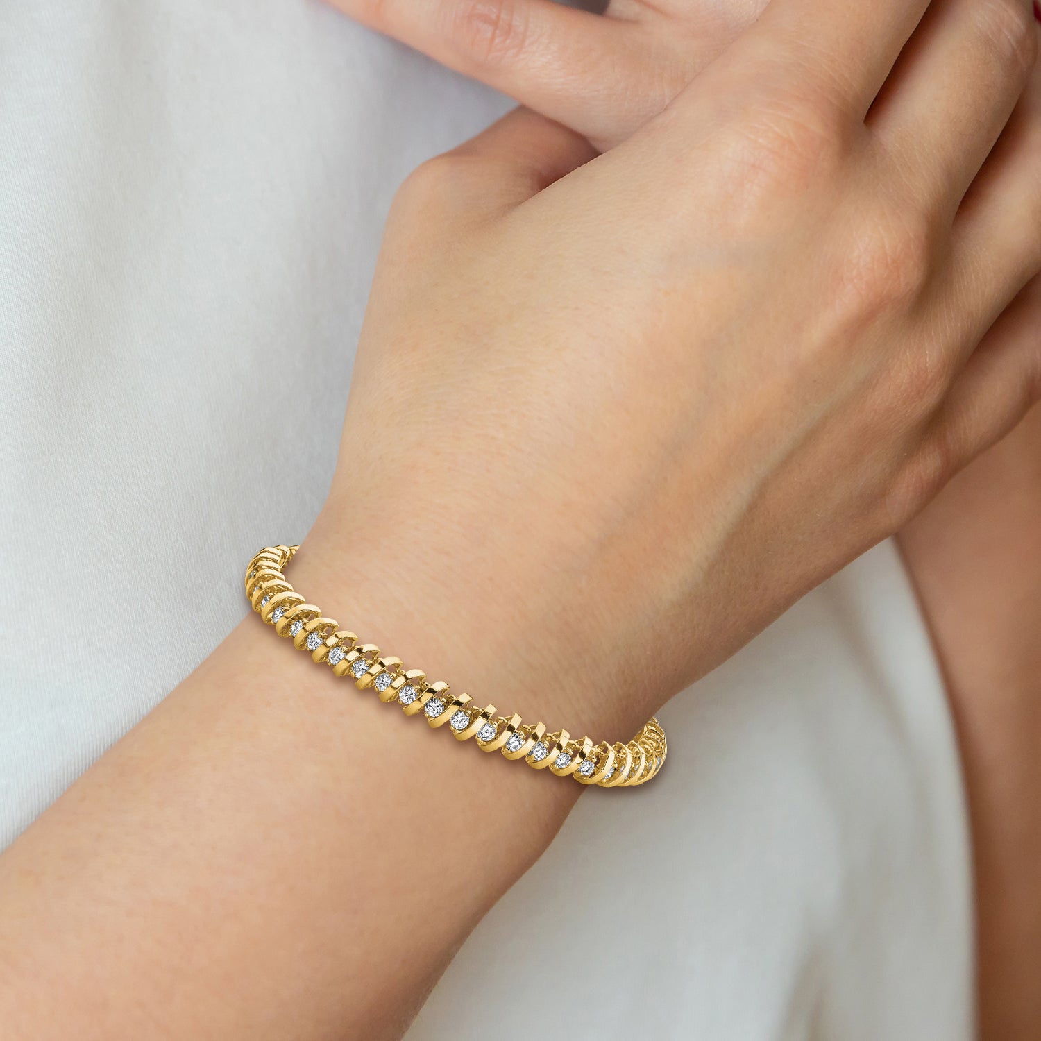 14k Complete 3.31 carat Round AAA Diamond Fancy Spiral 7 inch Tennis Bracelet