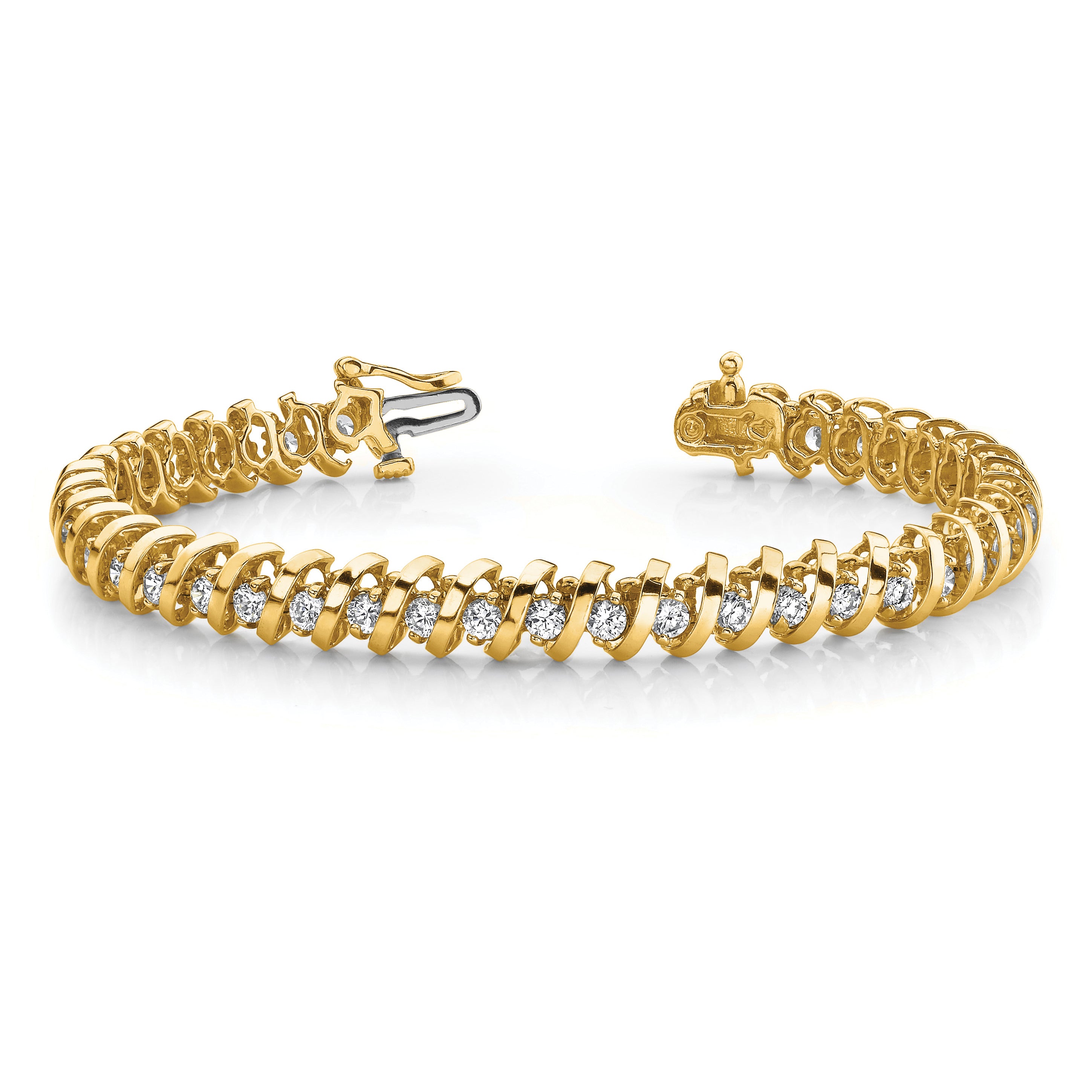 14k Complete 5 carat Round AAA Diamond Fancy Spiral 7 inch Tennis Bracelet