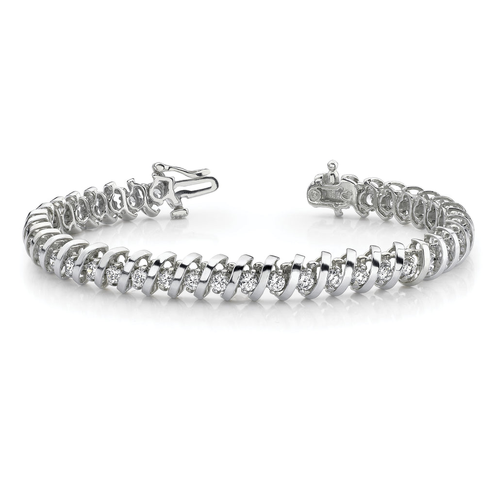 14k White Gold Holds 5 carat 36-3.3mm Round Diamond Fancy Spiral 7 inch Tennis Bracelet Mounting (No Stone Included)