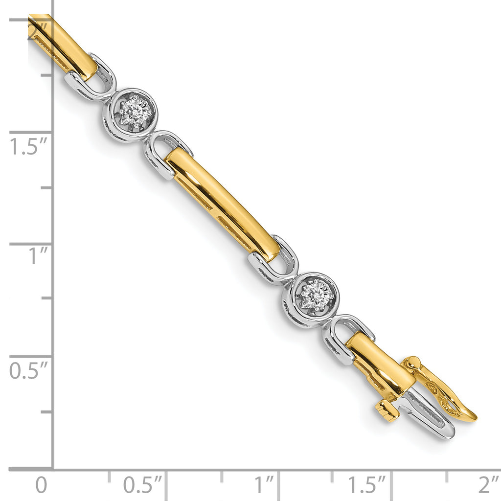 14k Two-tone Holds 1/2 carat 6-2.75mm Round Diamond Bar 7 inch Tennis Bracelet Mounting (No Stone Included)