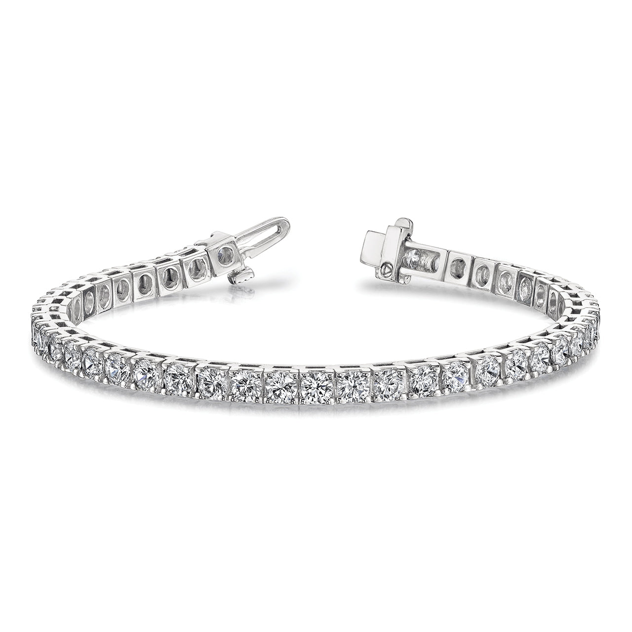 14k White Gold Holds 7.5 carat 42-3.6mm Round Diamond 4-prong 7 inch Tennis Bracelet Mounting (No Stone Included)